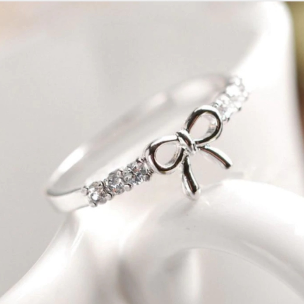 Crystal Bow Silver Ring